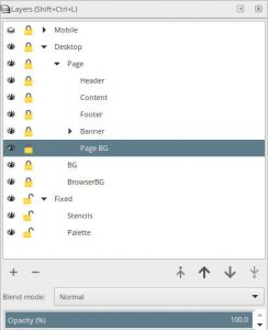 The various layers contained in a website design mockup. Shows a hierarchy of named layers.